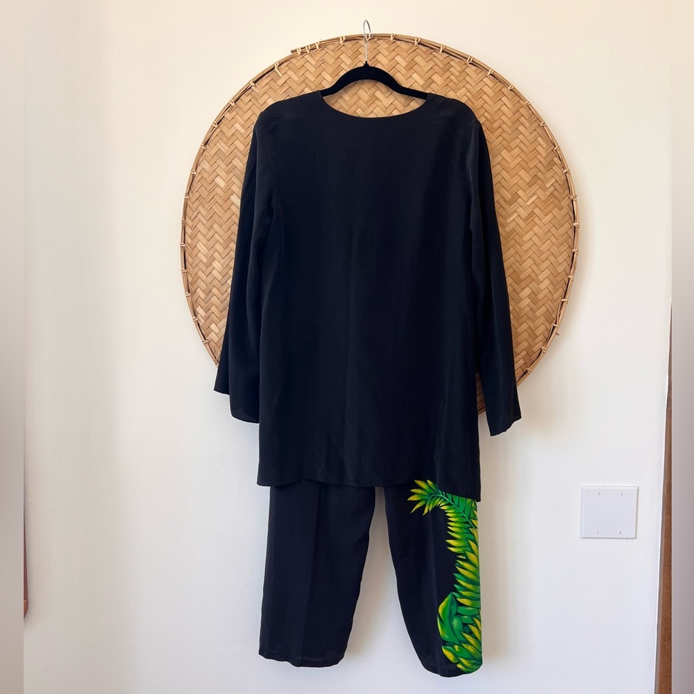 DIANE GILMAN 100% SILK TROPICAL PALMS RESORT-WEAR PANT SUIT W/ SEQUIN‎ DETAILING - Picture 9 of 14